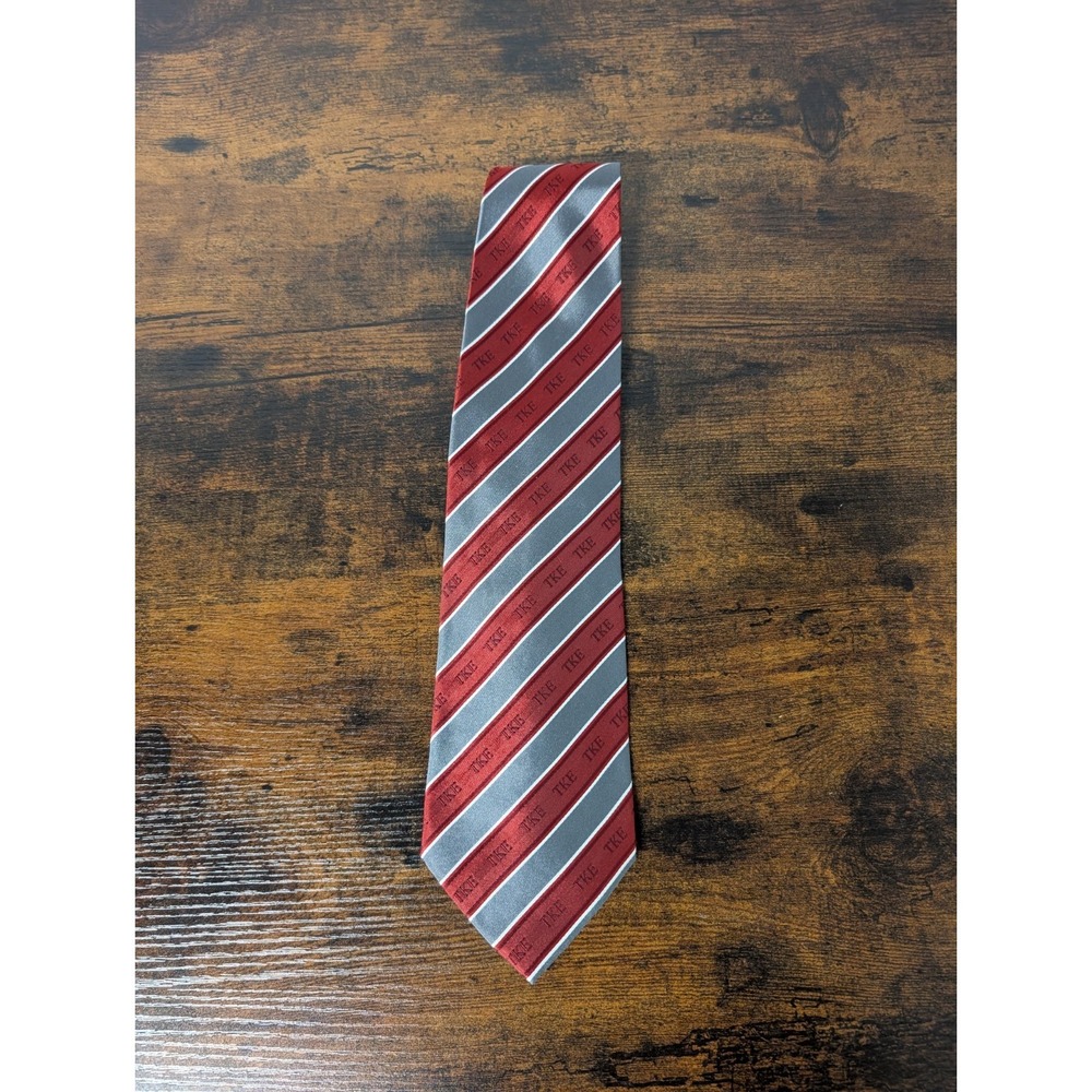 Men's Wolfmark Neckwear Repp Tie  Red With Grey/White Stripe‎ Necktie